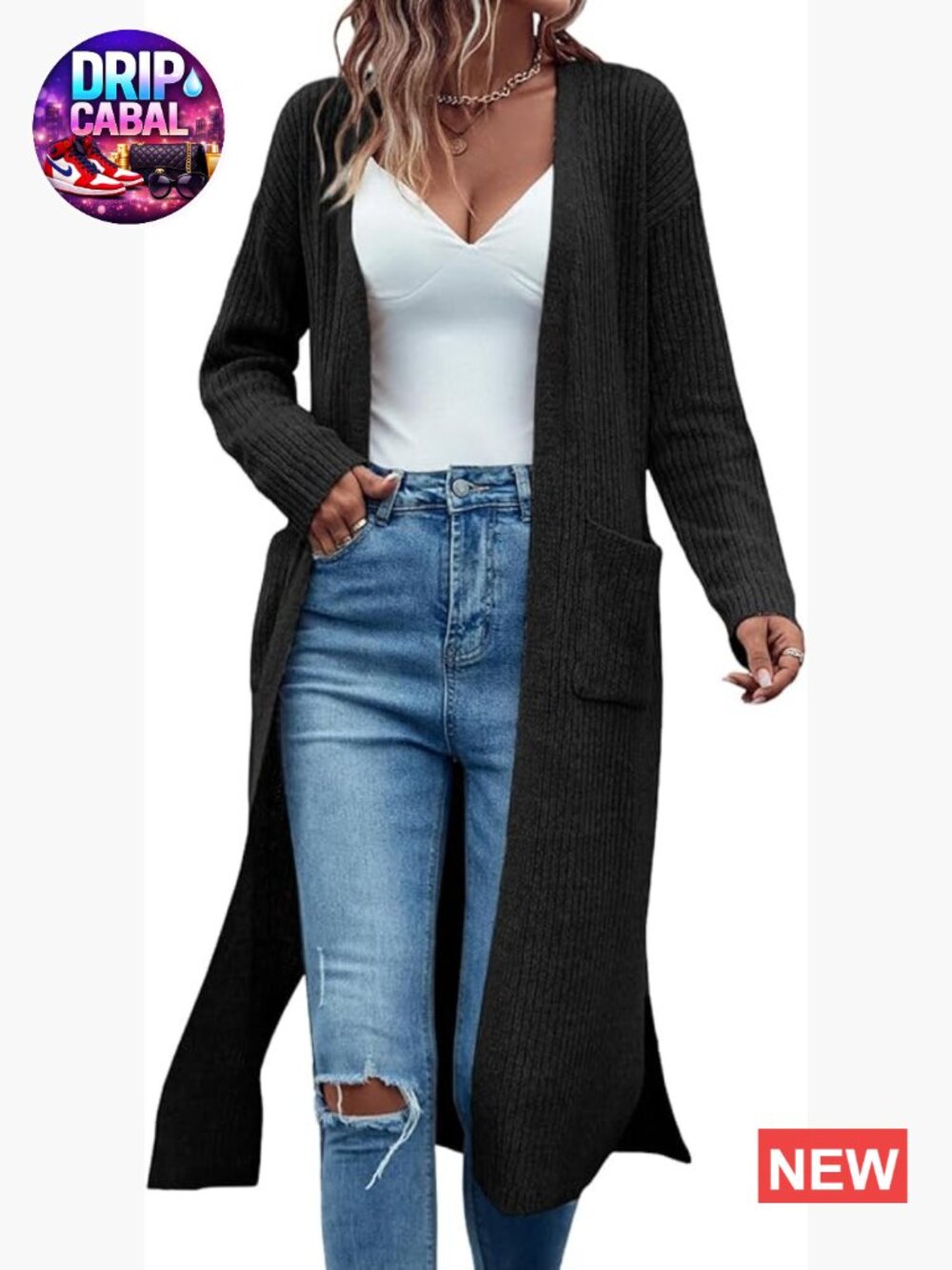 Ribbed Knit Open Front Long Sleeve Oversized Fall Cardigan with Pockets